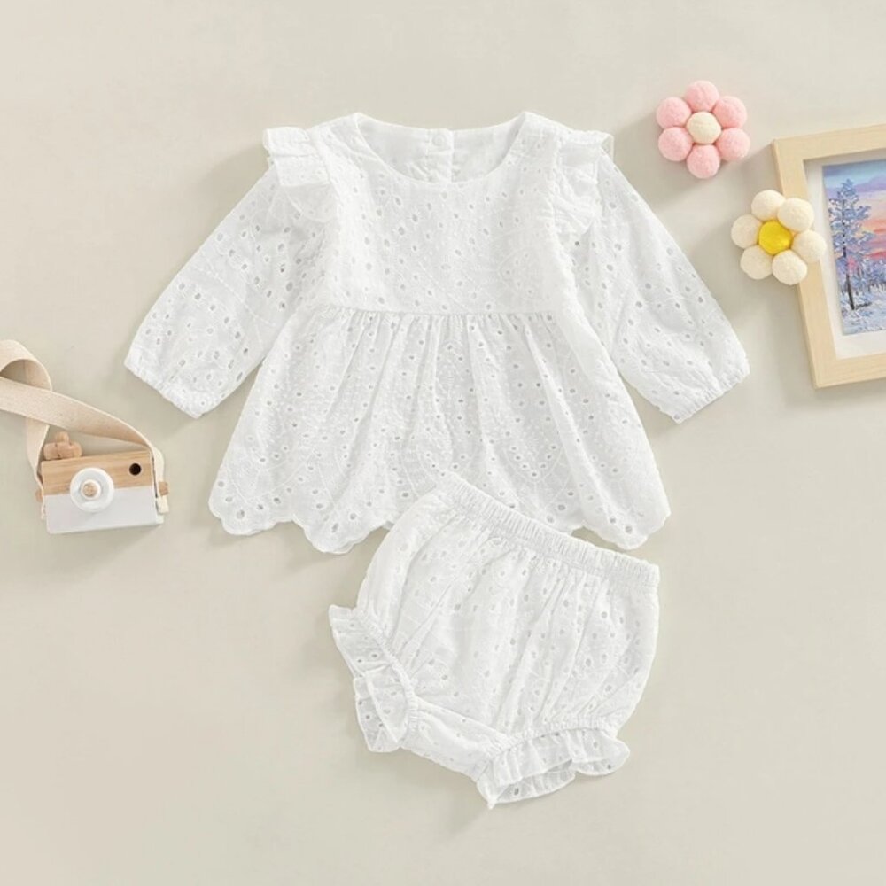 Baby Girls Eyelet Floral Tunic & Bloomers Outfit Set